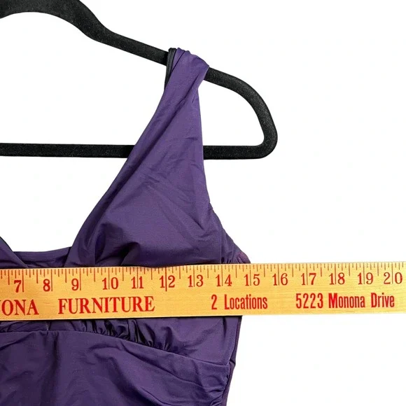 Lands End Slender Suit Purple One Piece Swimsuit Ruched V-Neck Size 12 517227 - Picture 2 of 9